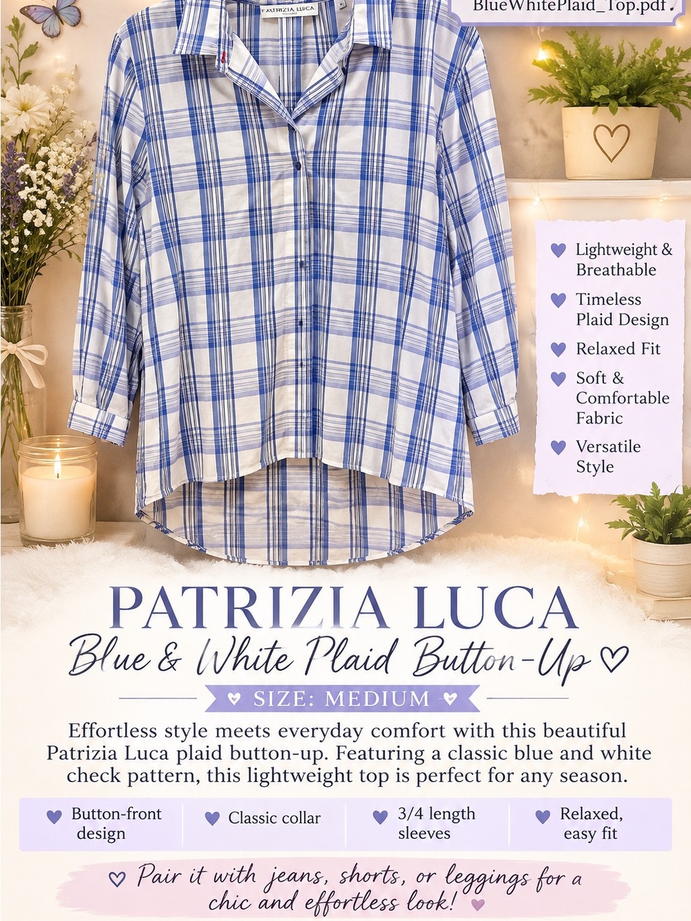 Patrizia Luca Blue & White Plaid Relaxed Button-Front Shirt